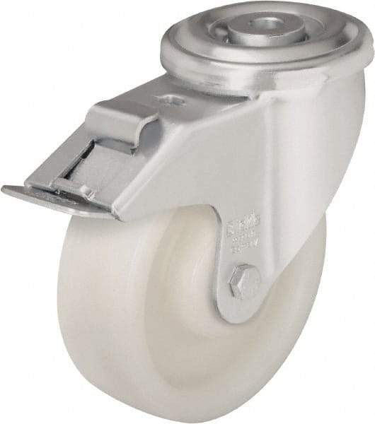 Blickle - 5" Diam x 1-37/64" Wide x 6-7/64" OAH Hollow Kingpin Mount Swivel Caster with Brake - Impact-Resistant Nylon, 770 Lb Capacity, Plain Bore Bearing, Hollow Kingpin Stem - USA Tool & Supply