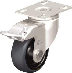 Blickle - 3" Diam x 1-1/4" Wide x 4-3/8" OAH Top Plate Mount Swivel Caster with Brake - Thermoplastic Rubber Elastomer (TPE), 143 Lb Capacity, Plain Bore Bearing, 3-9/16 x 2-5/8" Plate - USA Tool & Supply