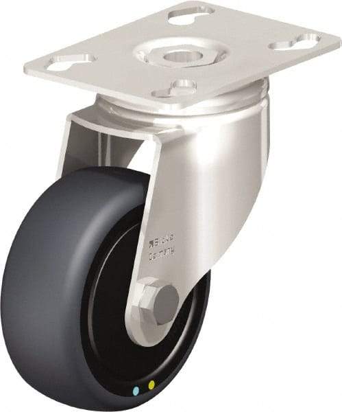 Blickle - 3" Diam x 1-1/4" Wide x 4-3/8" OAH Top Plate Mount Swivel Caster - Thermoplastic Rubber Elastomer (TPE), 143 Lb Capacity, Ball Bearing, 3-9/16 x 2-5/8" Plate - USA Tool & Supply