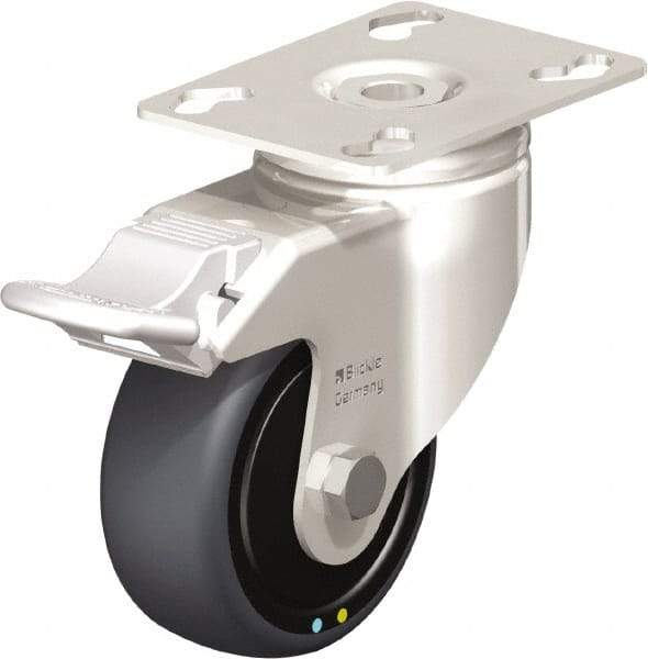 Blickle - 3" Diam x 1-1/4" Wide x 4-3/8" OAH Top Plate Mount Swivel Caster with Brake - Thermoplastic Rubber Elastomer (TPE), 143 Lb Capacity, Ball Bearing, 3-9/16 x 2-5/8" Plate - USA Tool & Supply