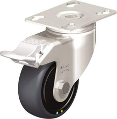 Blickle - 3" Diam x 1-1/4" Wide x 4-3/8" OAH Top Plate Mount Swivel Caster with Brake - Thermoplastic Rubber Elastomer (TPE), 143 Lb Capacity, Ball Bearing, 3-9/16 x 2-5/8" Plate - USA Tool & Supply