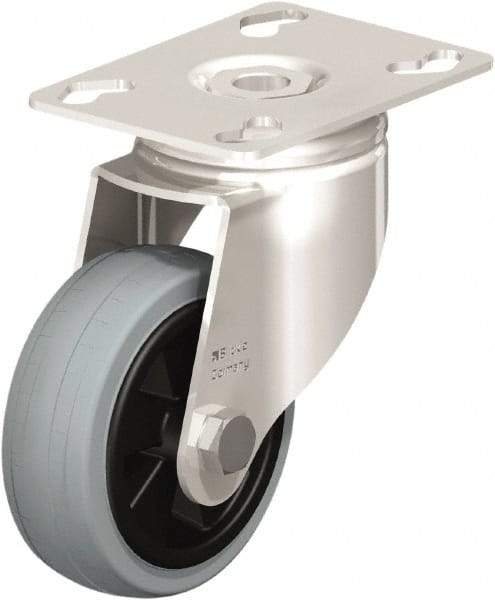 Blickle - 3" Diam x 63/64" Wide x 4-3/8" OAH Top Plate Mount Swivel Caster - Solid Rubber, 176 Lb Capacity, Plain Bore Bearing, 3-9/16 x 2-5/8" Plate - USA Tool & Supply