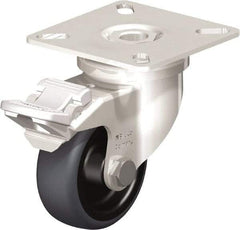 Blickle - 2" Diam x 3/4" Wide x 2-51/64" OAH Top Plate Mount Swivel Caster with Brake - Thermoplastic Rubber Elastomer (TPE), 110 Lb Capacity, Plain Bore Bearing, 2-3/8 x 2-3/8" Plate - USA Tool & Supply