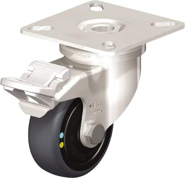 Blickle - 2" Diam x 3/4" Wide x 2-51/64" OAH Top Plate Mount Swivel Caster with Brake - Thermoplastic Rubber Elastomer (TPE), 66 Lb Capacity, Ball Bearing, 2-3/8 x 2-3/8" Plate - USA Tool & Supply