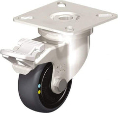 Blickle - 2" Diam x 3/4" Wide x 2-51/64" OAH Top Plate Mount Swivel Caster with Brake - Thermoplastic Rubber Elastomer (TPE), 66 Lb Capacity, Ball Bearing, 2-3/8 x 2-3/8" Plate - USA Tool & Supply