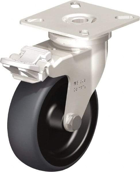 Blickle - 3" Diam x 63/64" Wide x 3-15/16" OAH Top Plate Mount Swivel Caster with Brake - Thermoplastic Rubber Elastomer (TPE), 165 Lb Capacity, Plain Bore Bearing, 2-3/8 x 2-3/8" Plate - USA Tool & Supply