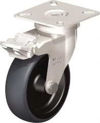 Blickle - 3" Diam x 63/64" Wide x 3-15/16" OAH Top Plate Mount Swivel Caster with Brake - Thermoplastic Rubber Elastomer (TPE), 165 Lb Capacity, Plain Bore Bearing, 2-3/8 x 2-3/8" Plate - USA Tool & Supply