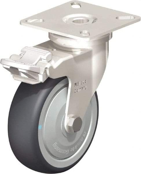 Blickle - 3" Diam x 63/64" Wide x 3-15/16" OAH Top Plate Mount Swivel Caster with Brake - Thermoplastic Rubber Elastomer (TPE), 165 Lb Capacity, Ball Bearing, 2-3/8 x 2-3/8" Plate - USA Tool & Supply