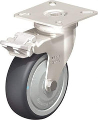 Blickle - 3" Diam x 63/64" Wide x 3-15/16" OAH Top Plate Mount Swivel Caster with Brake - Thermoplastic Rubber Elastomer (TPE), 165 Lb Capacity, Ball Bearing, 2-3/8 x 2-3/8" Plate - USA Tool & Supply