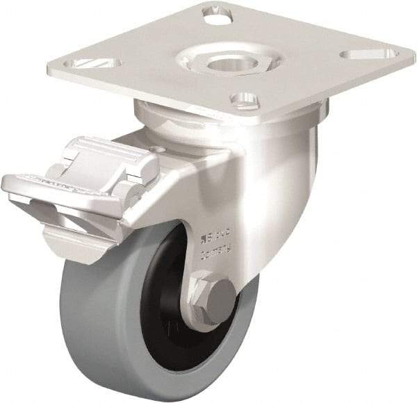 Blickle - 2" Diam x 45/64" Wide x 2-51/64" OAH Top Plate Mount Swivel Caster with Brake - Solid Rubber, 88 Lb Capacity, Plain Bore Bearing, 2-3/8 x 2-3/8" Plate - USA Tool & Supply