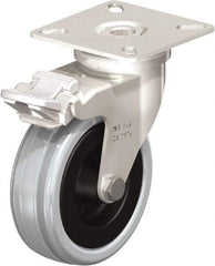 Blickle - 3" Diam x 63/64" Wide x 3-15/16" OAH Top Plate Mount Swivel Caster with Brake - Solid Rubber, 132 Lb Capacity, Plain Bore Bearing, 2-3/8 x 2-3/8" Plate - USA Tool & Supply