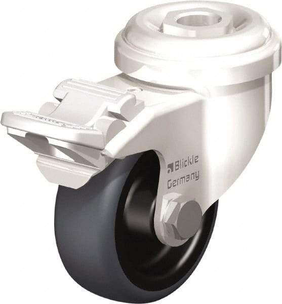 Blickle - 2" Diam x 3/4" Wide x 2-23/32" OAH Hollow Kingpin Mount Swivel Caster with Brake - Thermoplastic Rubber Elastomer (TPE), 110 Lb Capacity, Plain Bore Bearing, Hollow Kingpin Stem - USA Tool & Supply