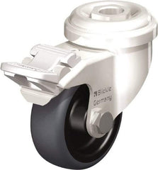 Blickle - 2" Diam x 3/4" Wide x 2-23/32" OAH Hollow Kingpin Mount Swivel Caster with Brake - Thermoplastic Rubber Elastomer (TPE), 110 Lb Capacity, Plain Bore Bearing, Hollow Kingpin Stem - USA Tool & Supply