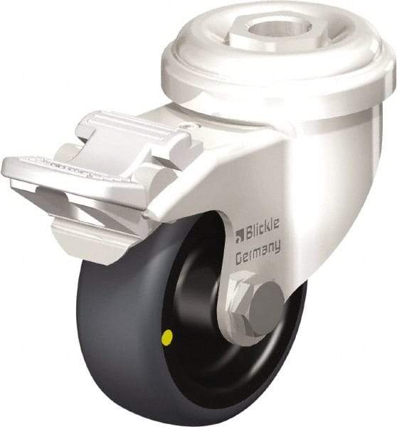 Blickle - 2" Diam x 3/4" Wide x 2-23/32" OAH Hollow Kingpin Mount Swivel Caster with Brake - Thermoplastic Rubber Elastomer (TPE), 66 Lb Capacity, Plain Bore Bearing, Hollow Kingpin Stem - USA Tool & Supply