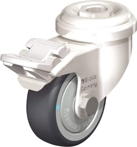 Blickle - 2" Diam x 3/4" Wide x 2-23/32" OAH Hollow Kingpin Mount Swivel Caster with Brake - Thermoplastic Rubber Elastomer (TPE), 110 Lb Capacity, Ball Bearing, Hollow Kingpin Stem - USA Tool & Supply