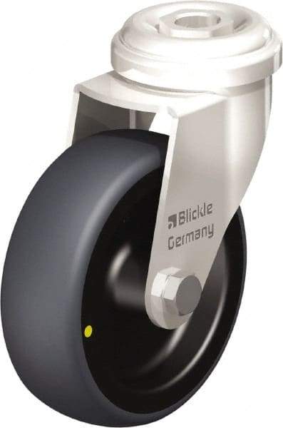 Blickle - 3" Diam x 63/64" Wide x 3-27/32" OAH Hollow Kingpin Mount Swivel Caster - Thermoplastic Rubber Elastomer (TPE), 110 Lb Capacity, Plain Bore Bearing, Hollow Kingpin Stem - USA Tool & Supply