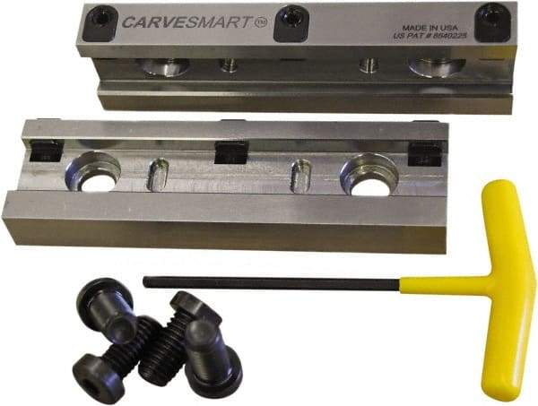 CarveSmart - 3/4" Jaw Width, 1.685" Jaw Height, 3/4" Jaw Thickness, Quick Change Jaw System Vise Jaw Sets - Steel, Bolt-On, 2 Jaws, Semi-Hard Jaws - USA Tool & Supply