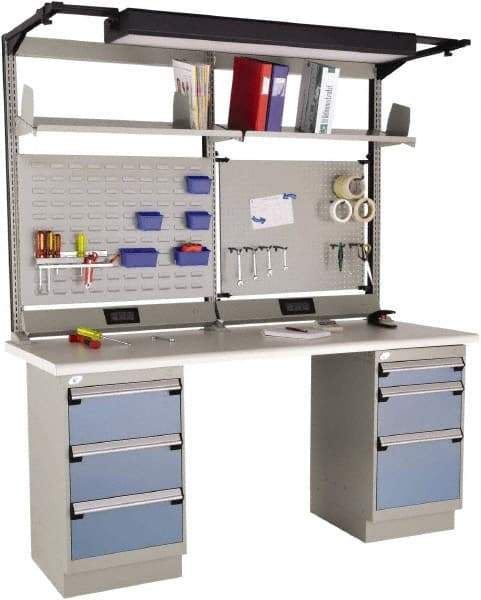 Rousseau Metal - 6 Drawer, 2 Shelf Workstation - 775 Lb Capacity, Plastic Laminate Top, Everest Blue, 72" Wide x 80" High x 30" Long - USA Tool & Supply