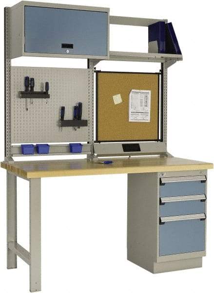 Rousseau Metal - 3 Drawer, 2 Shelf Workstation - 2,750 Lb Capacity, Wood Top, Everest Blue, 60" Wide x 80" High x 30" Long - USA Tool & Supply