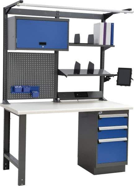Rousseau Metal - 3 Drawer, 2 Shelf Workstation - 775 Lb Capacity, Plastic Top, Avalanche Blue, 60" Wide x 80" High x 30" Long - USA Tool & Supply