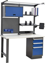 Rousseau Metal - 3 Drawer, 2 Shelf Workstation - 775 Lb Capacity, Plastic Top, Avalanche Blue, 60" Wide x 80" High x 30" Long - USA Tool & Supply
