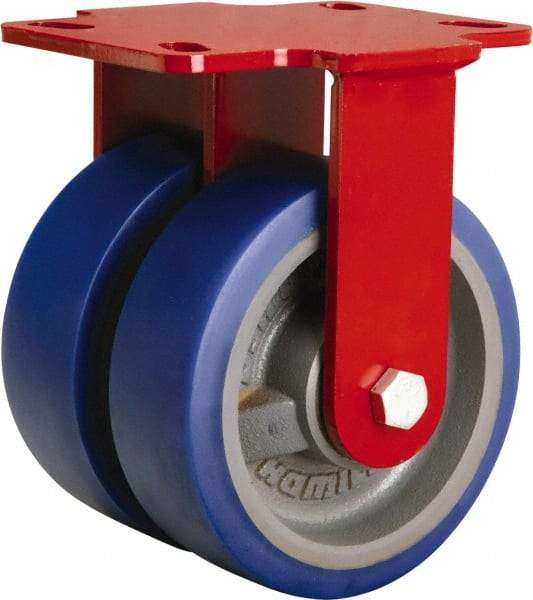 Hamilton - 6" Diam x 2" Wide x 7-3/4" OAH Top Plate Mount Rigid Caster - Polyurethane Mold onto Cast Iron Center, 1,920 Lb Capacity, Tapered Roller Bearing, 4-1/2 x 6-1/2" Plate - USA Tool & Supply