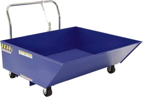 Vestil - 292 Lb Load Capacity, 1/2 Cu Yd, Steel Low Profile - 48-7/16" Wide x 54-1/16" Long x 34" High, Blue - USA Tool & Supply