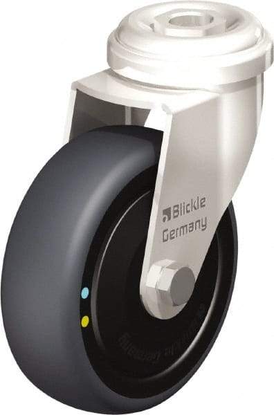 Blickle - 3" Diam x 63/64" Wide x 3-27/32" OAH Hollow Kingpin Mount Swivel Caster - Thermoplastic Rubber Elastomer (TPE), 110 Lb Capacity, Ball Bearing, Hollow Kingpin Stem - USA Tool & Supply