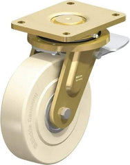 Blickle - 8" Diam x 2-5/32" Wide x 10-1/32" OAH Top Plate Mount Swivel Caster with Brake - Impact-Resistant Cast Nylon, 6,600 Lb Capacity, Ball Bearing, 6-7/8 x 5-1/2" Plate - USA Tool & Supply