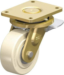 Blickle - 6" Diam x 2-5/32" Wide x 8-5/64" OAH Top Plate Mount Swivel Caster with Brake - Impact-Resistant Cast Nylon, 5,500 Lb Capacity, Ball Bearing, 6-7/8 x 5-1/2" Plate - USA Tool & Supply
