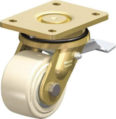 Blickle - 4" Diam x 2-5/32" Wide x 5-5/64" OAH Top Plate Mount Swivel Caster with Brake - Impact-Resistant Cast Nylon, 3,300 Lb Capacity, Ball Bearing, 5-1/2 x 4-3/8" Plate - USA Tool & Supply