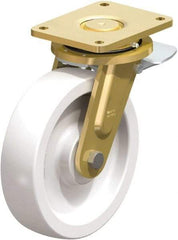 Blickle - 10" Diam x 2-9/16" Wide x 12" OAH Top Plate Mount Swivel Caster with Brake - Impact-Resistant Nylon, 4,400 Lb Capacity, Plain Bore Bearing, 6-7/8 x 5-1/2" Plate - USA Tool & Supply