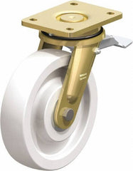 Blickle - 8" Diam x 1-31/32" Wide x 9-41/64" OAH Top Plate Mount Swivel Caster with Brake - Impact-Resistant Nylon, 3,300 Lb Capacity, Ball Bearing, 5-1/2 x 4-3/8" Plate - USA Tool & Supply