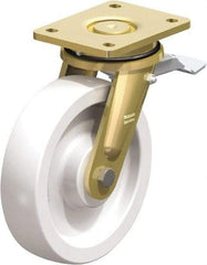 Blickle - 8" Diam x 1-31/32" Wide x 9-41/64" OAH Top Plate Mount Swivel Caster with Brake - Impact-Resistant Nylon, 3,300 Lb Capacity, Plain Bore Bearing, 5-1/2 x 4-3/8" Plate - USA Tool & Supply
