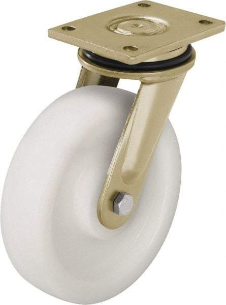 Blickle - 6-1/2" Diam x 1-31/32" Wide x 8-1/16" OAH Top Plate Mount Swivel Caster - Impact-Resistant Nylon, 1,870 Lb Capacity, Plain Bore Bearing, 5-1/2 x 4-3/8" Plate - USA Tool & Supply