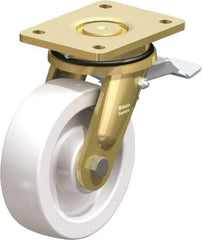 Blickle - 6-1/2" Diam x 1-31/32" Wide x 8-1/16" OAH Top Plate Mount Swivel Caster with Brake - Impact-Resistant Nylon, 1,870 Lb Capacity, Plain Bore Bearing, 5-1/2 x 4-3/8" Plate - USA Tool & Supply
