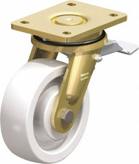 Blickle - 6" Diam x 1-31/32" Wide x 7-7/8" OAH Top Plate Mount Swivel Caster with Brake - Impact-Resistant Nylon, 1,760 Lb Capacity, Ball Bearing, 5-1/2 x 4-3/8" Plate - USA Tool & Supply