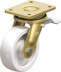 Blickle - 6" Diam x 1-31/32" Wide x 7-7/8" OAH Top Plate Mount Swivel Caster with Brake - Impact-Resistant Nylon, 1,760 Lb Capacity, Plain Bore Bearing, 5-1/2 x 4-3/8" Plate - USA Tool & Supply