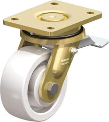 Blickle - 5" Diam x 1-31/32" Wide x 6-11/16" OAH Top Plate Mount Swivel Caster with Brake - Impact-Resistant Nylon, 1,650 Lb Capacity, Ball Bearing, 5-1/2 x 4-3/8" Plate - USA Tool & Supply