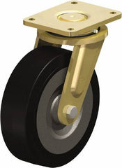 Blickle - 10" Diam x 3-9/64" Wide x 12" OAH Top Plate Mount Swivel Caster - Solid Rubber, 2,200 Lb Capacity, Ball Bearing, 6-7/8 x 5-1/2" Plate - USA Tool & Supply