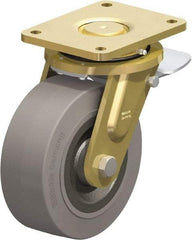 Blickle - 8" Diam x 3-9/64" Wide x 10-1/32" OAH Top Plate Mount Swivel Caster with Brake - Solid Rubber, 1,870 Lb Capacity, Ball Bearing, 6-7/8 x 5-1/2" Plate - USA Tool & Supply