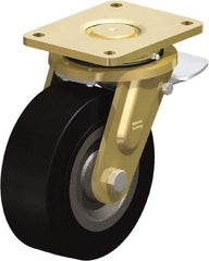 Blickle - 8" Diam x 3-9/64" Wide x 10-1/32" OAH Top Plate Mount Swivel Caster with Brake - Solid Rubber, 1,870 Lb Capacity, Ball Bearing, 6-7/8 x 5-1/2" Plate - USA Tool & Supply