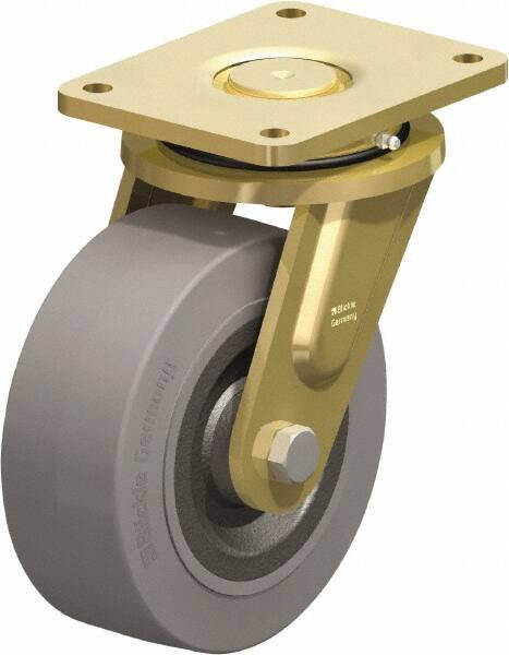 Blickle - 8" Diam x 3-9/64" Wide x 10-1/32" OAH Top Plate Mount Swivel Caster - Solid Rubber, 1,870 Lb Capacity, Ball Bearing, 6-7/8 x 5-1/2" Plate - USA Tool & Supply