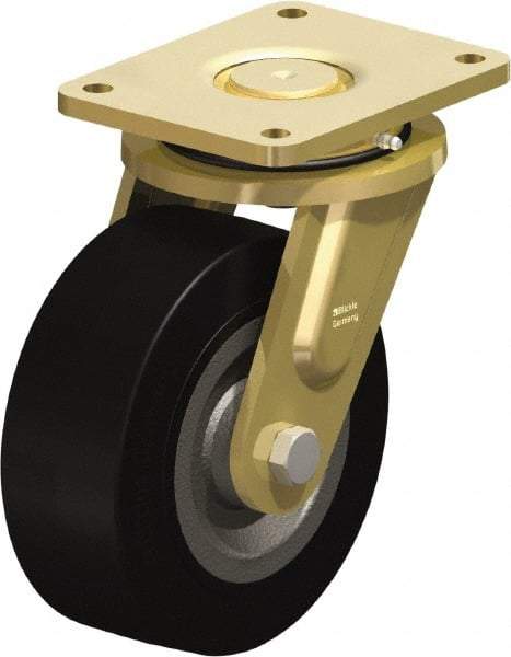 Blickle - 8" Diam x 3-9/64" Wide x 10-1/32" OAH Top Plate Mount Swivel Caster - Solid Rubber, 1,870 Lb Capacity, Ball Bearing, 6-7/8 x 5-1/2" Plate - USA Tool & Supply