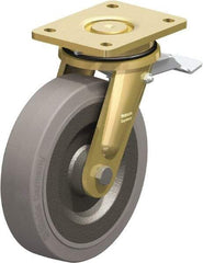 Blickle - 8" Diam x 1-31/32" Wide x 9-41/64" OAH Top Plate Mount Swivel Caster with Brake - Solid Rubber, 1,320 Lb Capacity, Ball Bearing, 5-1/2 x 4-3/8" Plate - USA Tool & Supply