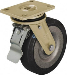 Blickle - 6-1/2" Diam x 1-31/32" Wide x 8-1/16" OAH Top Plate Mount Swivel Caster with Brake - Solid Rubber, 990 Lb Capacity, Ball Bearing, 5-1/2 x 4-3/8" Plate - USA Tool & Supply