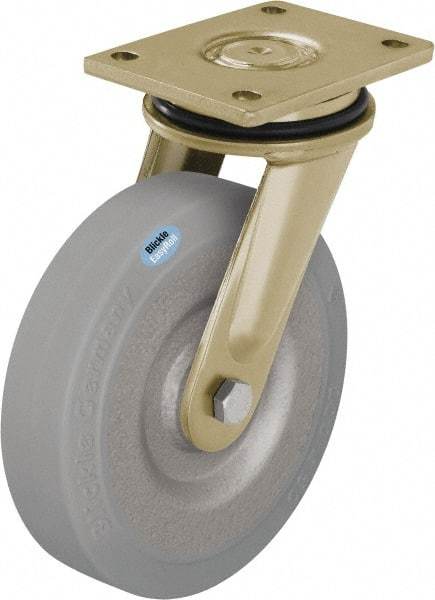 Blickle - 6-1/2" Diam x 1-31/32" Wide x 8-1/16" OAH Top Plate Mount Swivel Caster - Solid Rubber, 990 Lb Capacity, Ball Bearing, 5-1/2 x 4-3/8" Plate - USA Tool & Supply