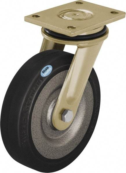 Blickle - 10" Diam x 2-23/64" Wide x 12" OAH Top Plate Mount Swivel Caster - Solid Rubber, 1,870 Lb Capacity, Ball Bearing, 6-7/8 x 5-1/2" Plate - USA Tool & Supply