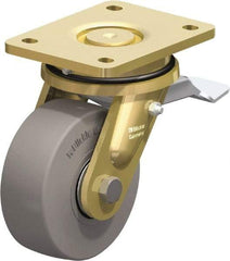 Blickle - 5" Diam x 1-31/32" Wide x 6-11/16" OAH Top Plate Mount Swivel Caster with Brake - Solid Rubber, 704 Lb Capacity, Ball Bearing, 5-1/2 x 4-3/8" Plate - USA Tool & Supply