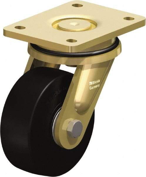 Blickle - 5" Diam x 1-31/32" Wide x 6-11/16" OAH Top Plate Mount Swivel Caster - Solid Rubber, 704 Lb Capacity, Ball Bearing, 5-1/2 x 4-3/8" Plate - USA Tool & Supply